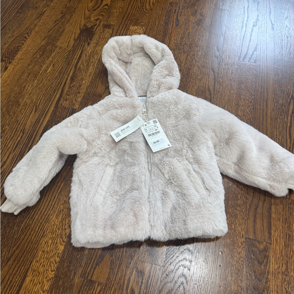 Zara toddler fur hooded jacket, NWT, size 3T
